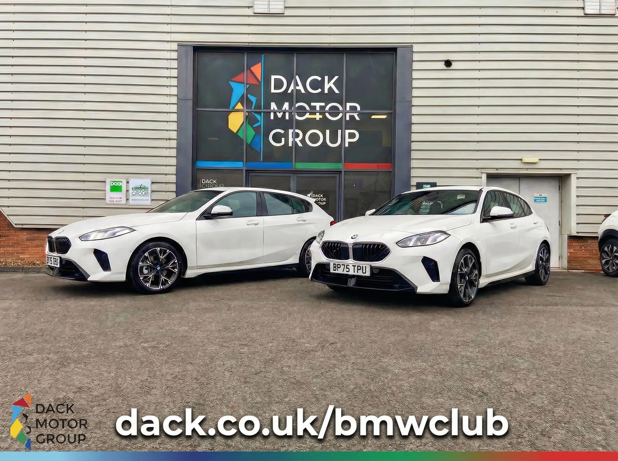 Two new BMW 1 Series outside the Dack workshop in Lincoln